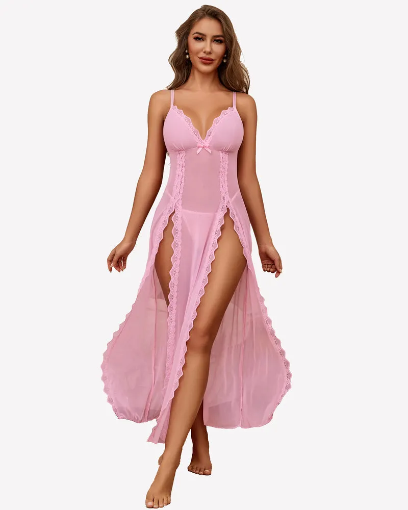 High Slit Lace Mesh Nightdress