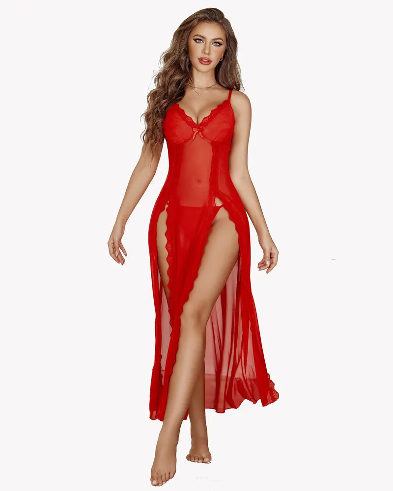 High Slit Lace Mesh Nightdress