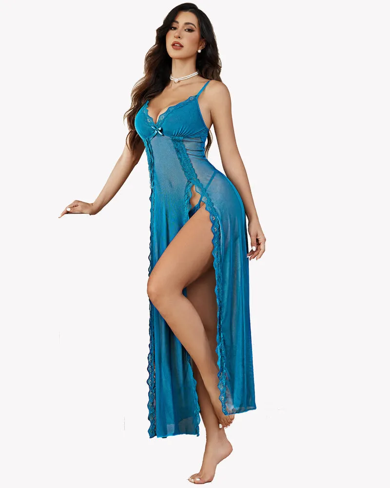 High Slit Lace Mesh Nightdress