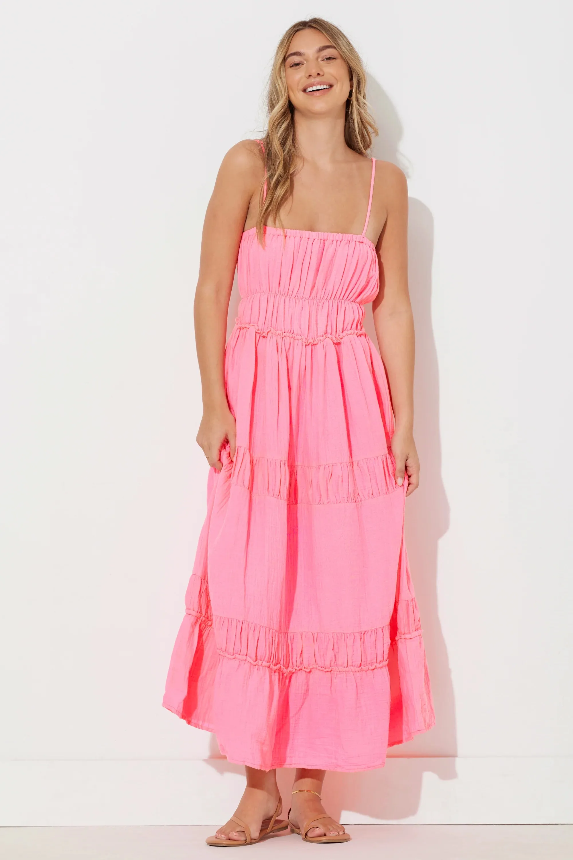 Hot Pink gauze maxi dress