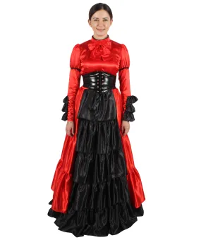 HPO Adult Women's 70's Long Victorian Rococo Costume Dress | Perfect for Halloween | Flame-retardant Synthetic Fabric