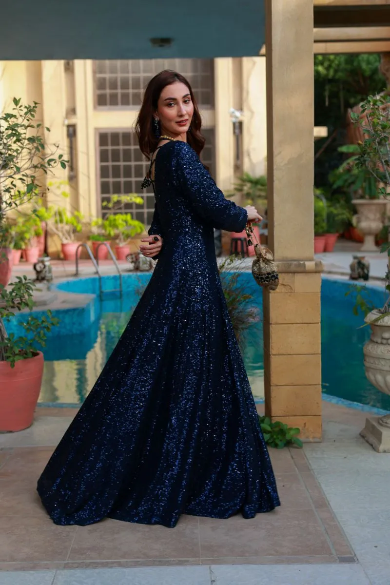 Huma Adnan - Neha - Blue - Embroided Net & Organza - 2 Piece