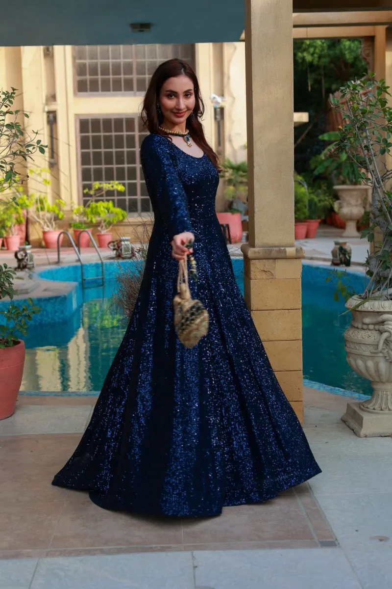 Huma Adnan - Neha - Blue - Embroided Net & Organza - 2 Piece