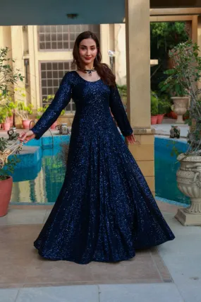 Huma Adnan - Neha - Blue - Embroided Net & Organza - 2 Piece