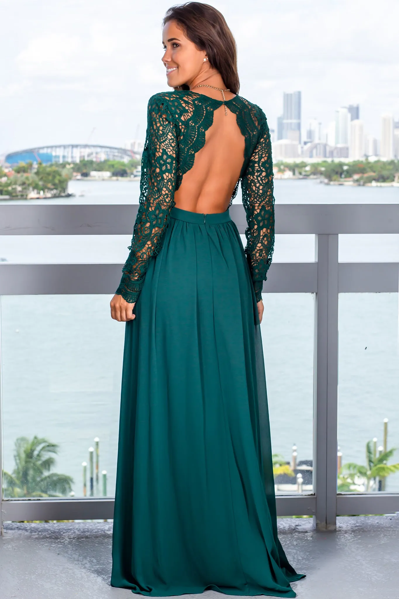 Hunter Green Maxi Dress with Long Sleeves