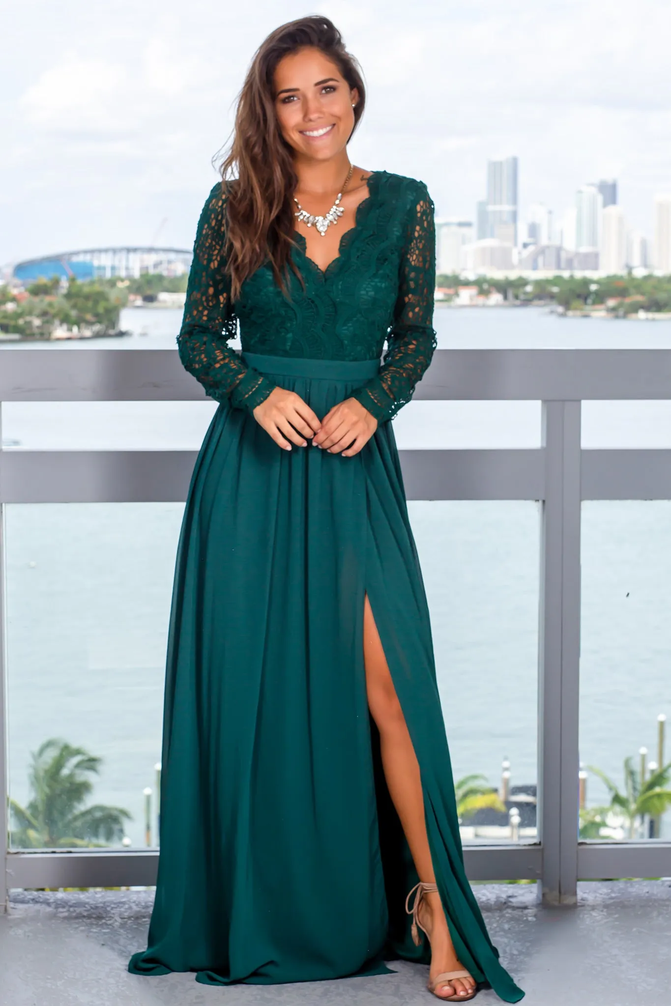 Hunter Green Maxi Dress with Long Sleeves