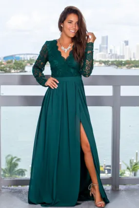 Hunter Green Maxi Dress with Long Sleeves