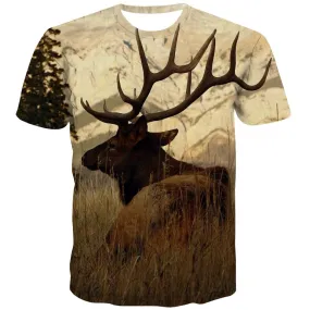 Hunting T-shirt Men Jungle T shirts Funny Deer T-shirts Graphic Shooter Tshirts Cool Camouflage Shirt Print