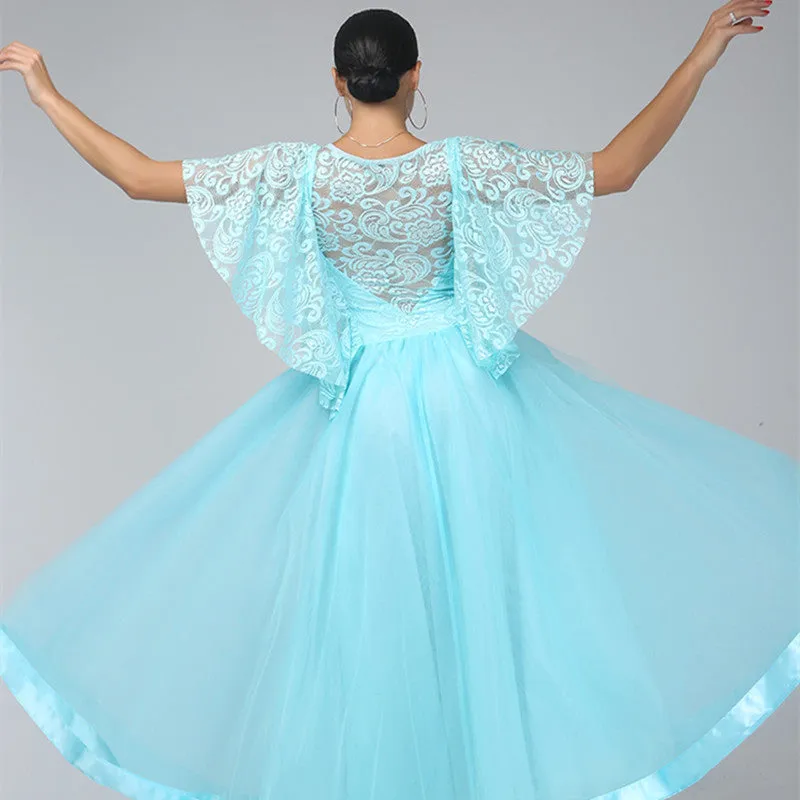 Ice Blue Lace Ballroom Performance Dance Dress