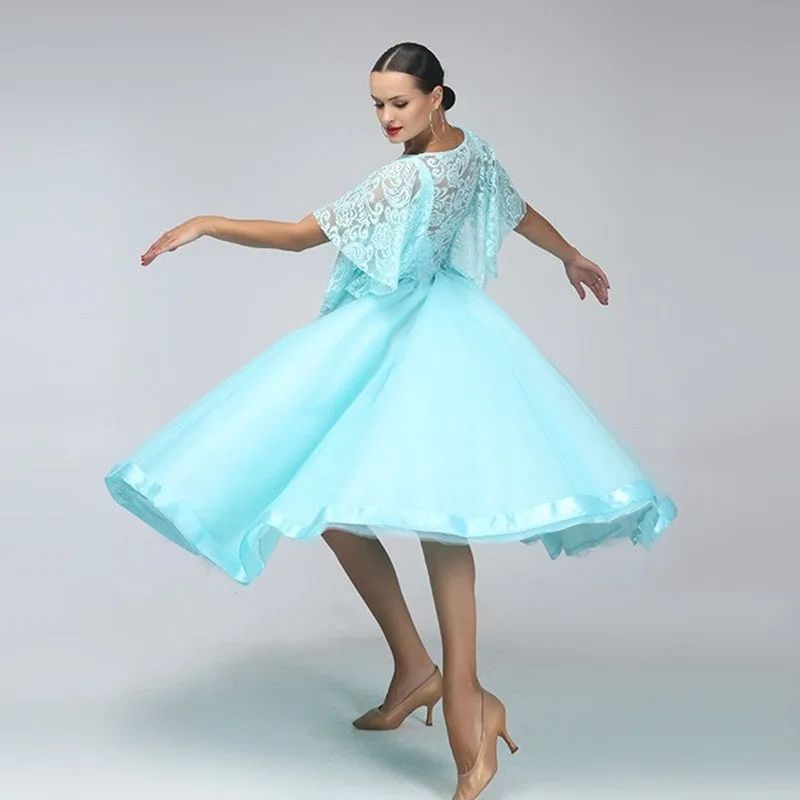 Ice Blue Lace Ballroom Performance Dance Dress