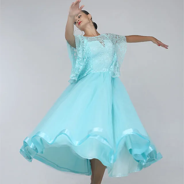 Ice Blue Lace Ballroom Performance Dance Dress