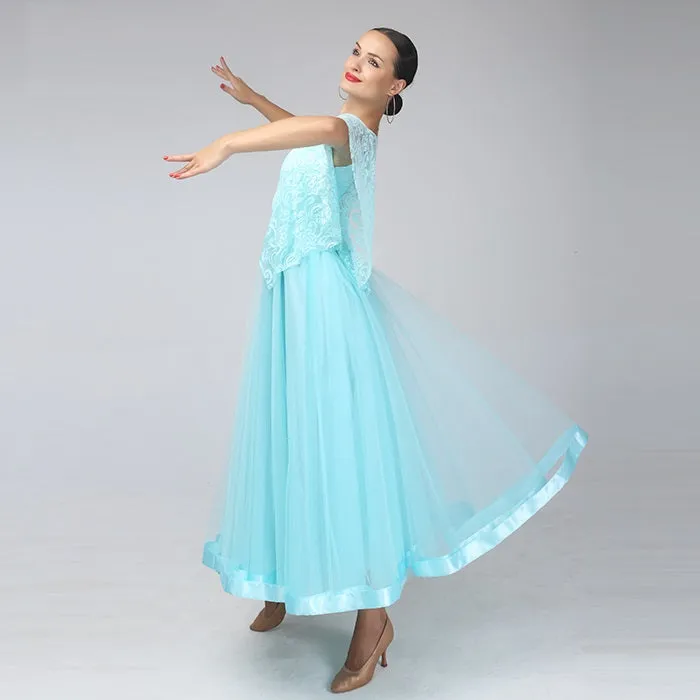 Ice Blue Lace Ballroom Performance Dance Dress