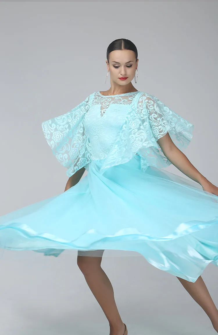 Ice Blue Lace Ballroom Performance Dance Dress