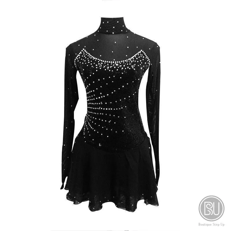 Ice Skating Dresses Performance Black with long sleeves, BSU11721