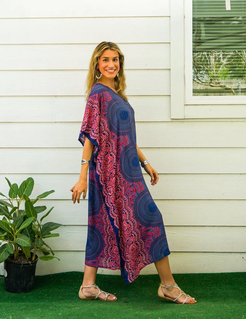 Indigo Rose Mandala Kimono Kaftan Dress