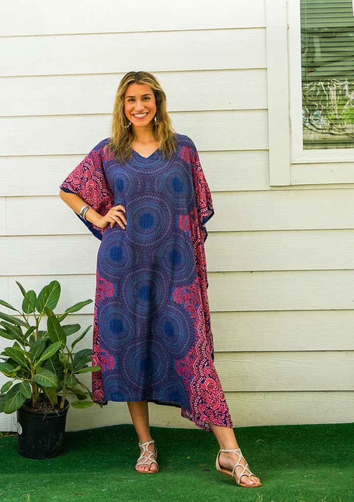 Indigo Rose Mandala Kimono Kaftan Dress