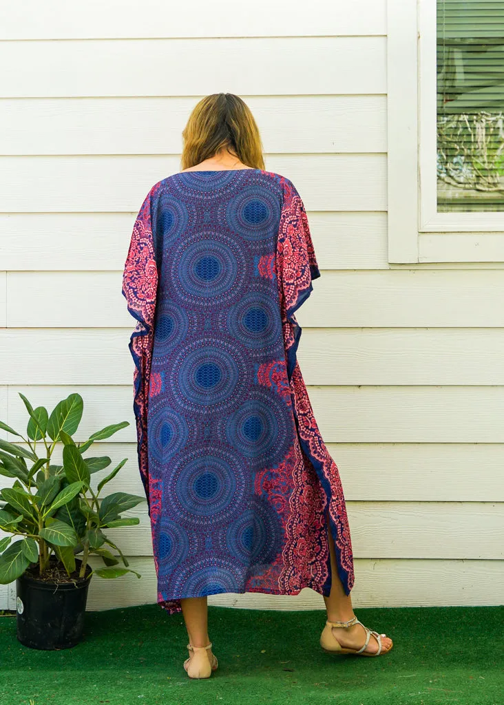 Indigo Rose Mandala Kimono Kaftan Dress