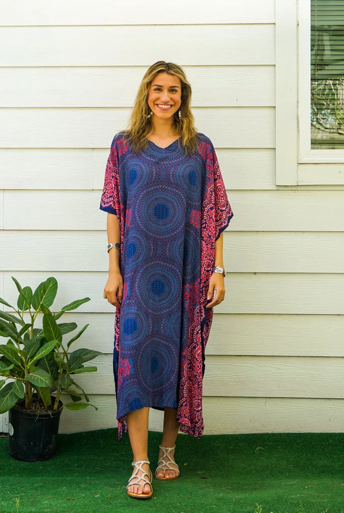 Indigo Rose Mandala Kimono Kaftan Dress