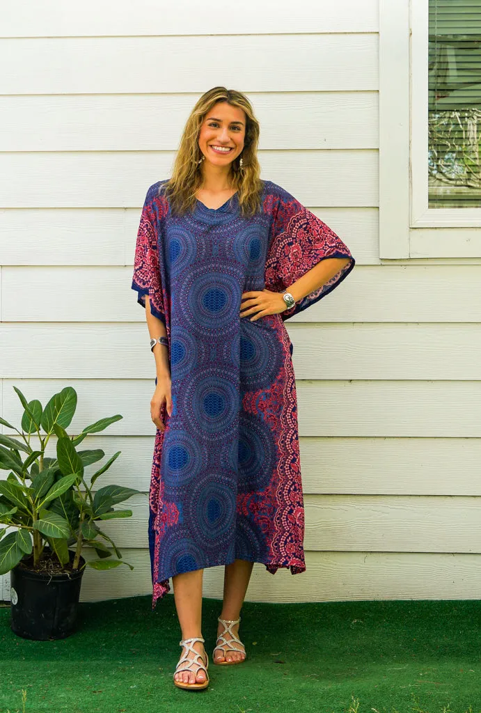 Indigo Rose Mandala Kimono Kaftan Dress