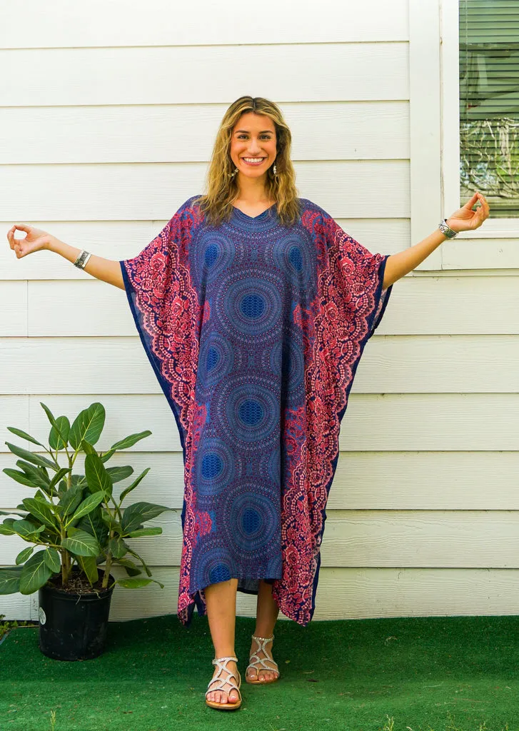 Indigo Rose Mandala Kimono Kaftan Dress