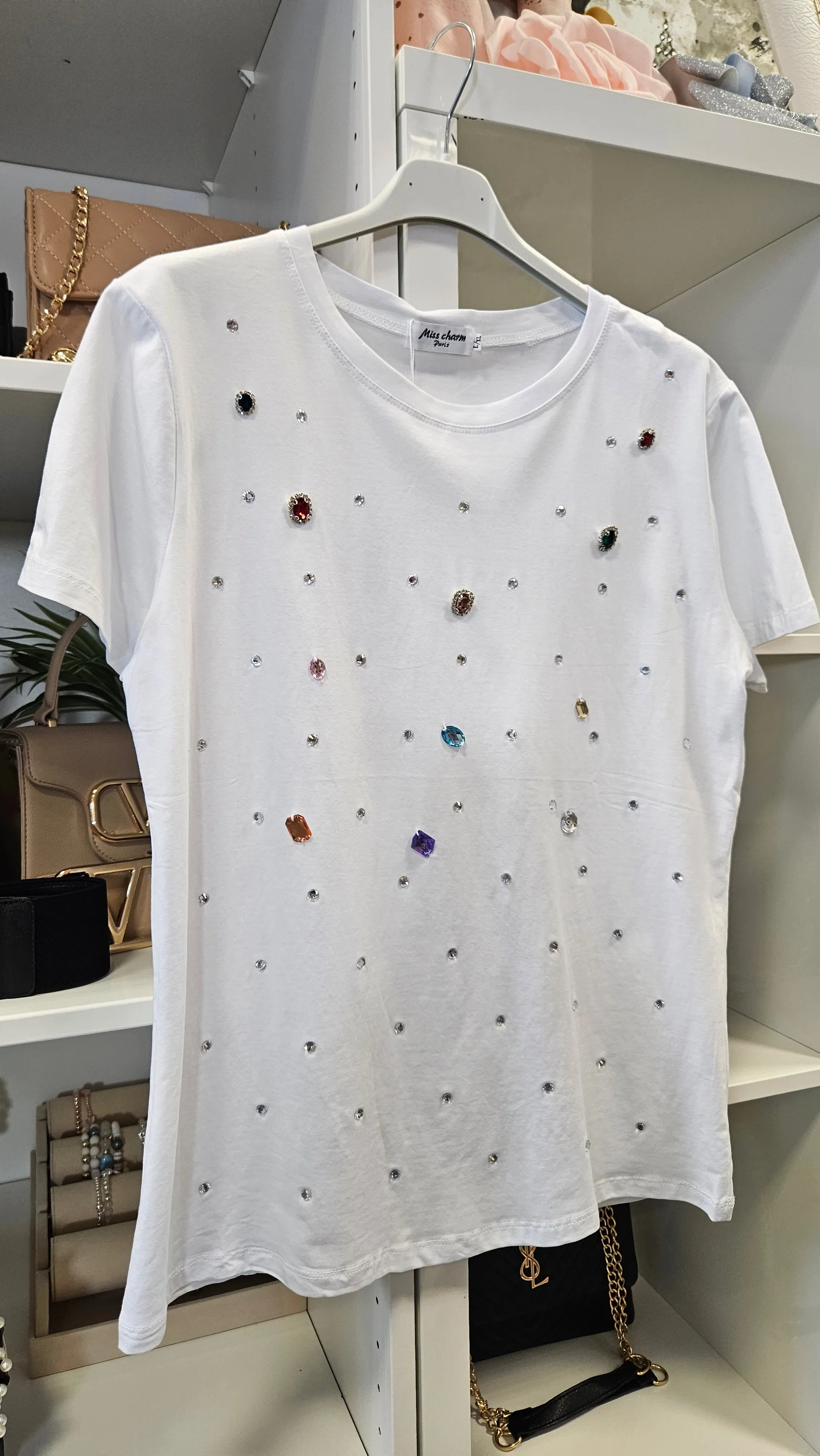 Jewelled Crystal Tee Shirt - White