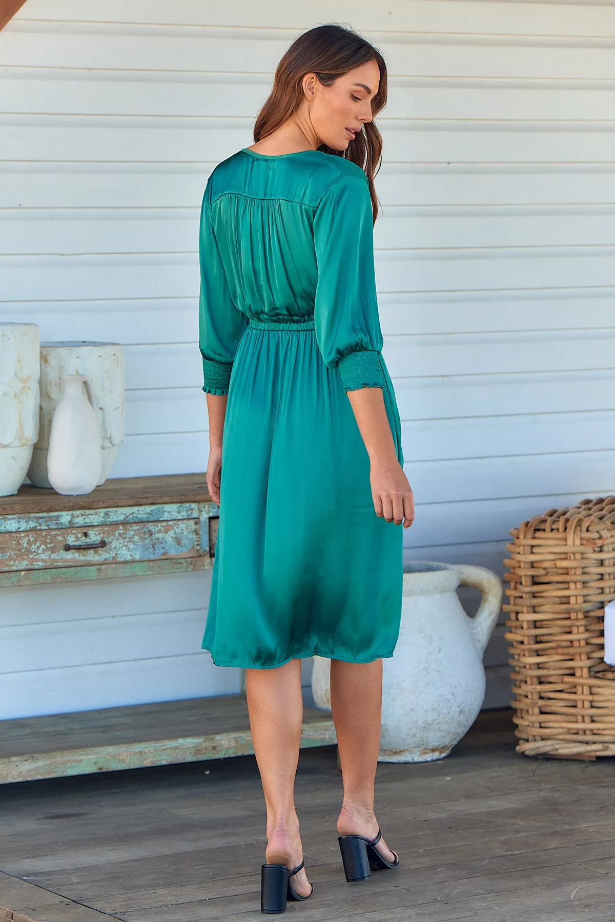 Jordan L/Sleeve Emerald Satin Dress