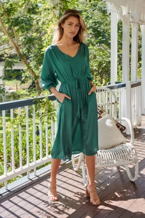 Jordan L/Sleeve Emerald Satin Dress