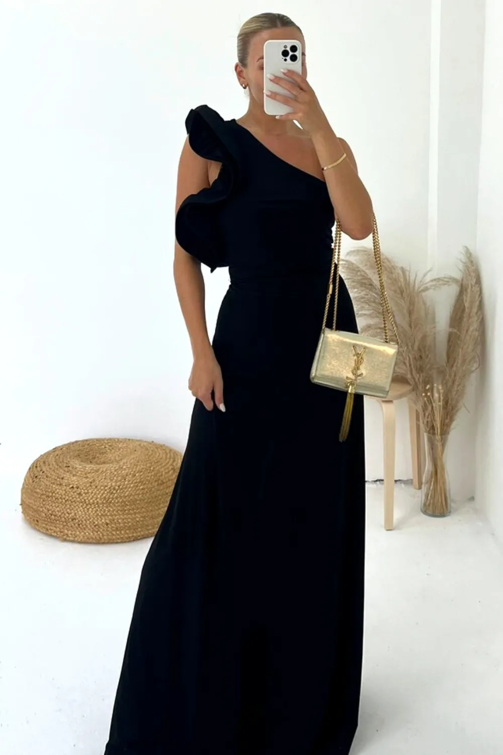 Kaydey black ruffle arm Maxi dress