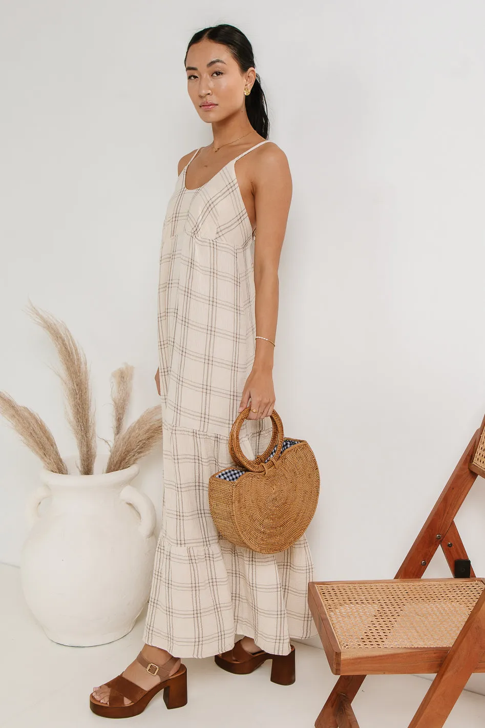 Kendall Plaid Dress in Taupe