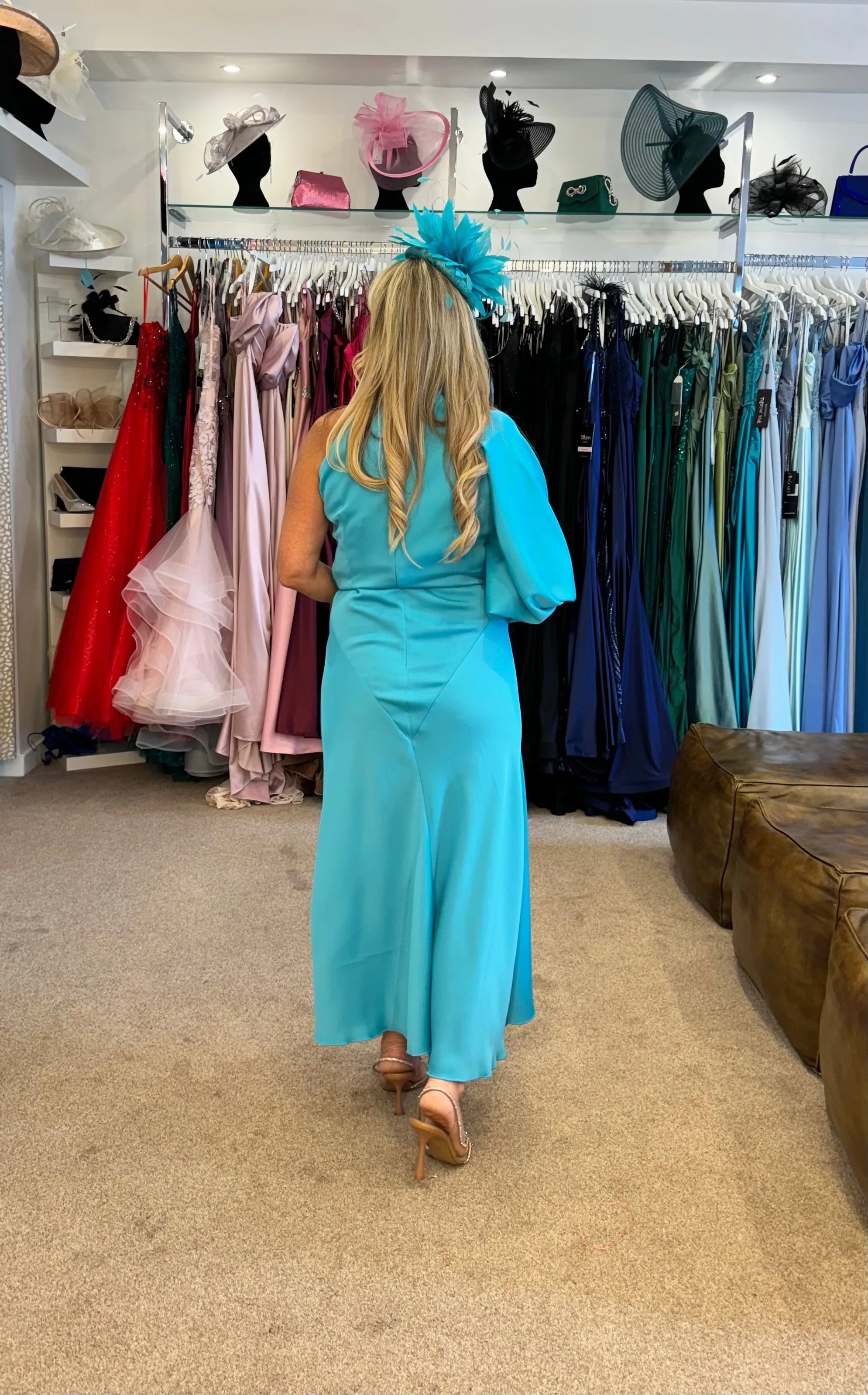 Kevan Jon Demi one shoulder drape dress in peacock teal