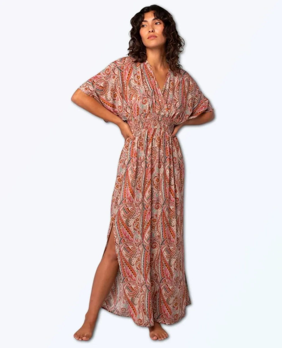 Kimono Sleeve Maxi Dress Natural Rust