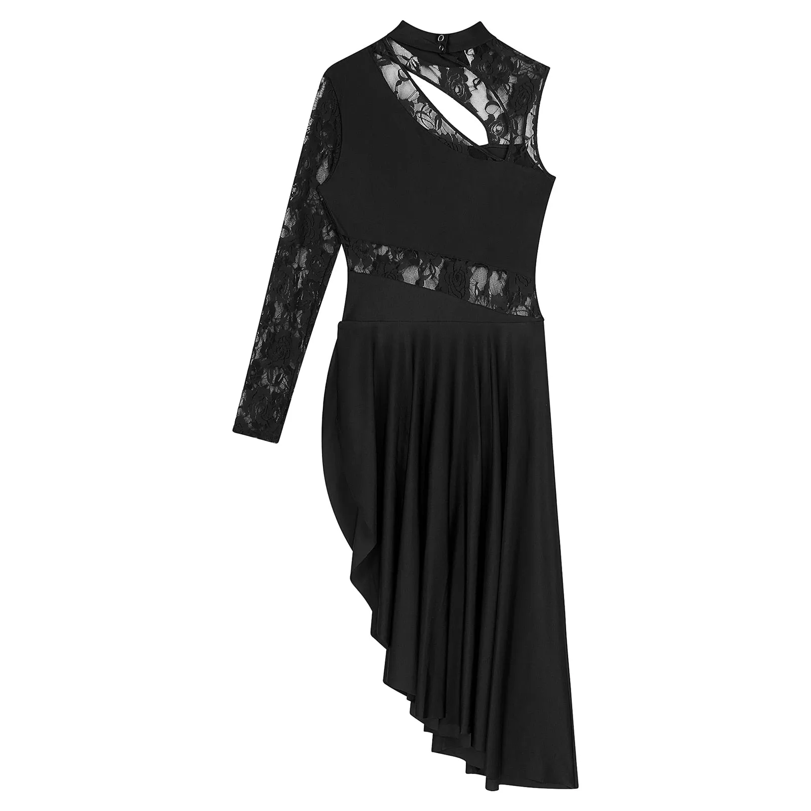 #L8801 Womens Lyrical Dance Dress- Sheer Lace Long Sleeve Modern Contempory Performance Costume