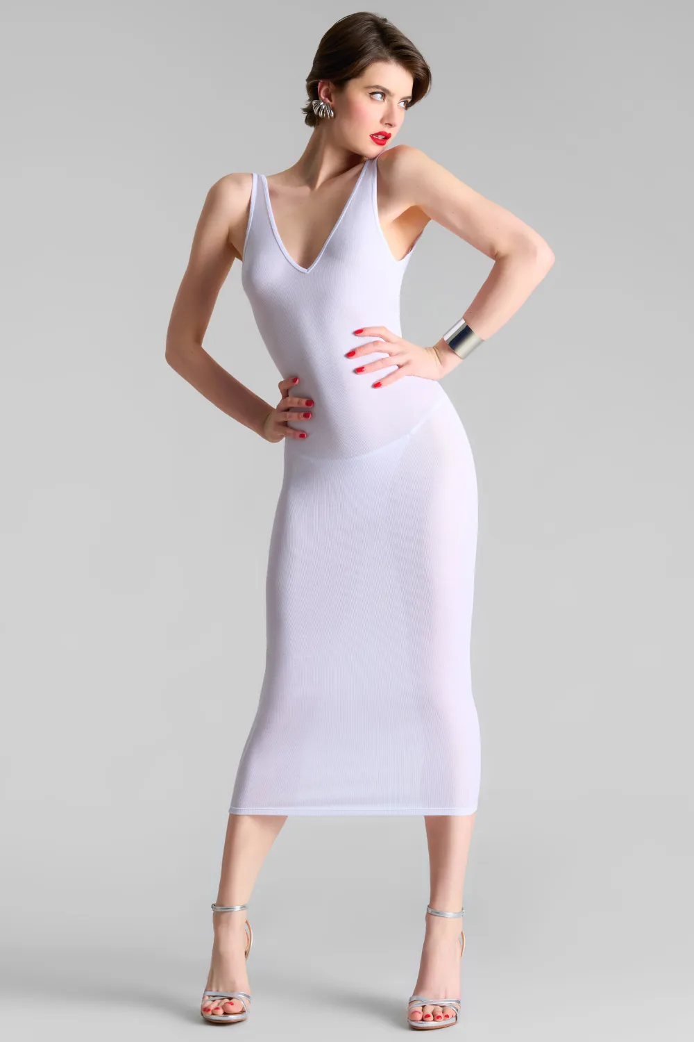 La Femme Amazone V Neck Long Dress White