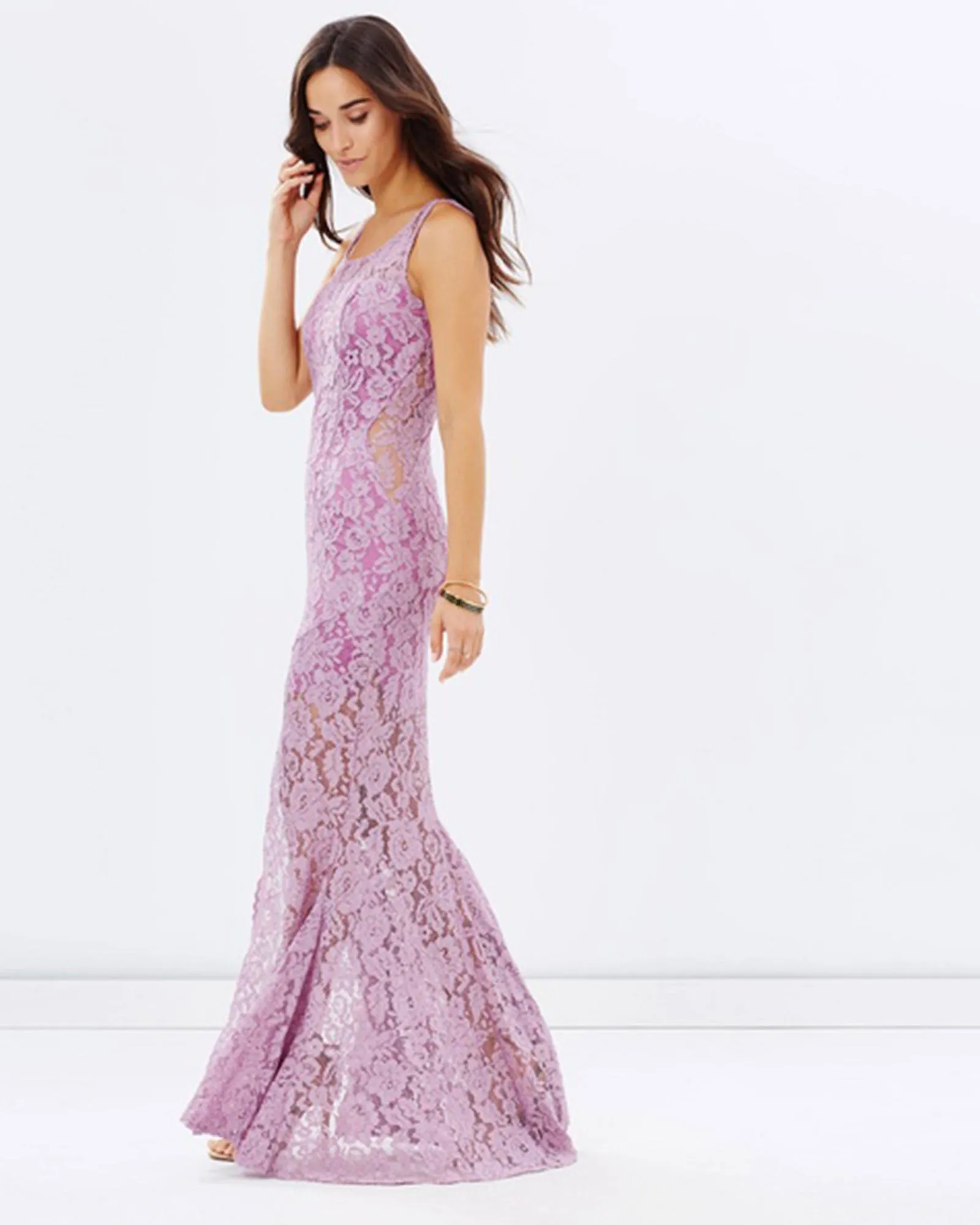 Lace Evening Dress W/ Split (Lavender)