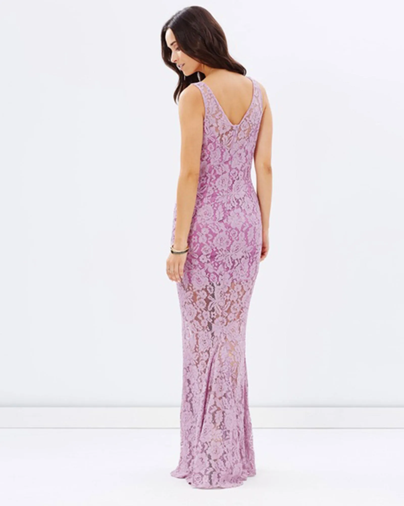 Lace Evening Dress W/ Split (Lavender)