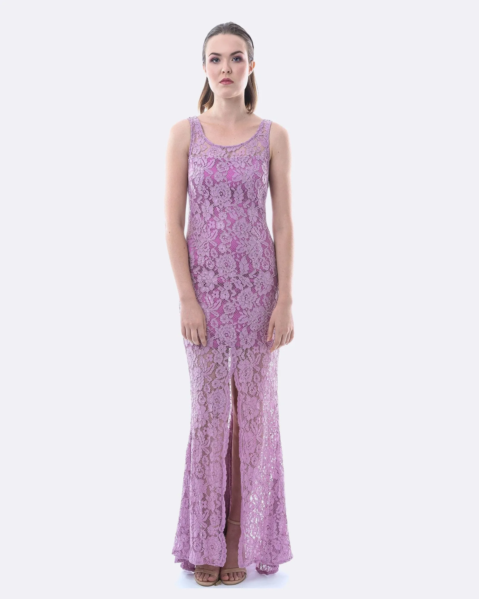 Lace Evening Dress W/ Split (Lavender)