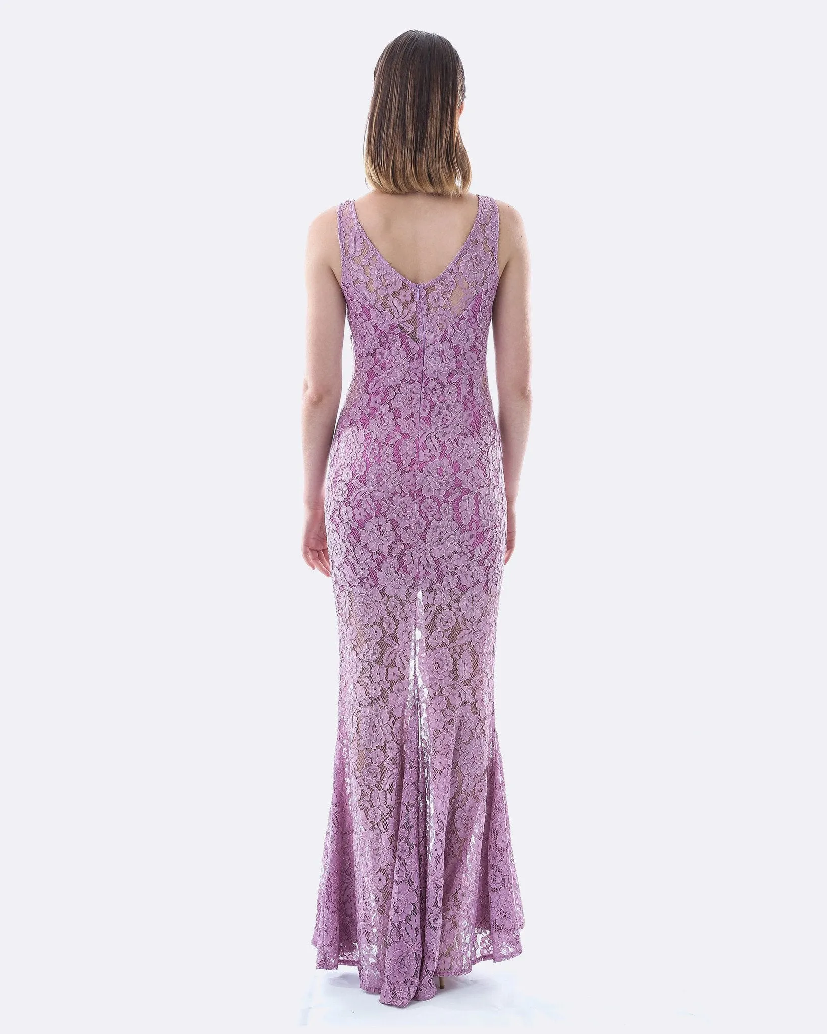 Lace Evening Dress W/ Split (Lavender)