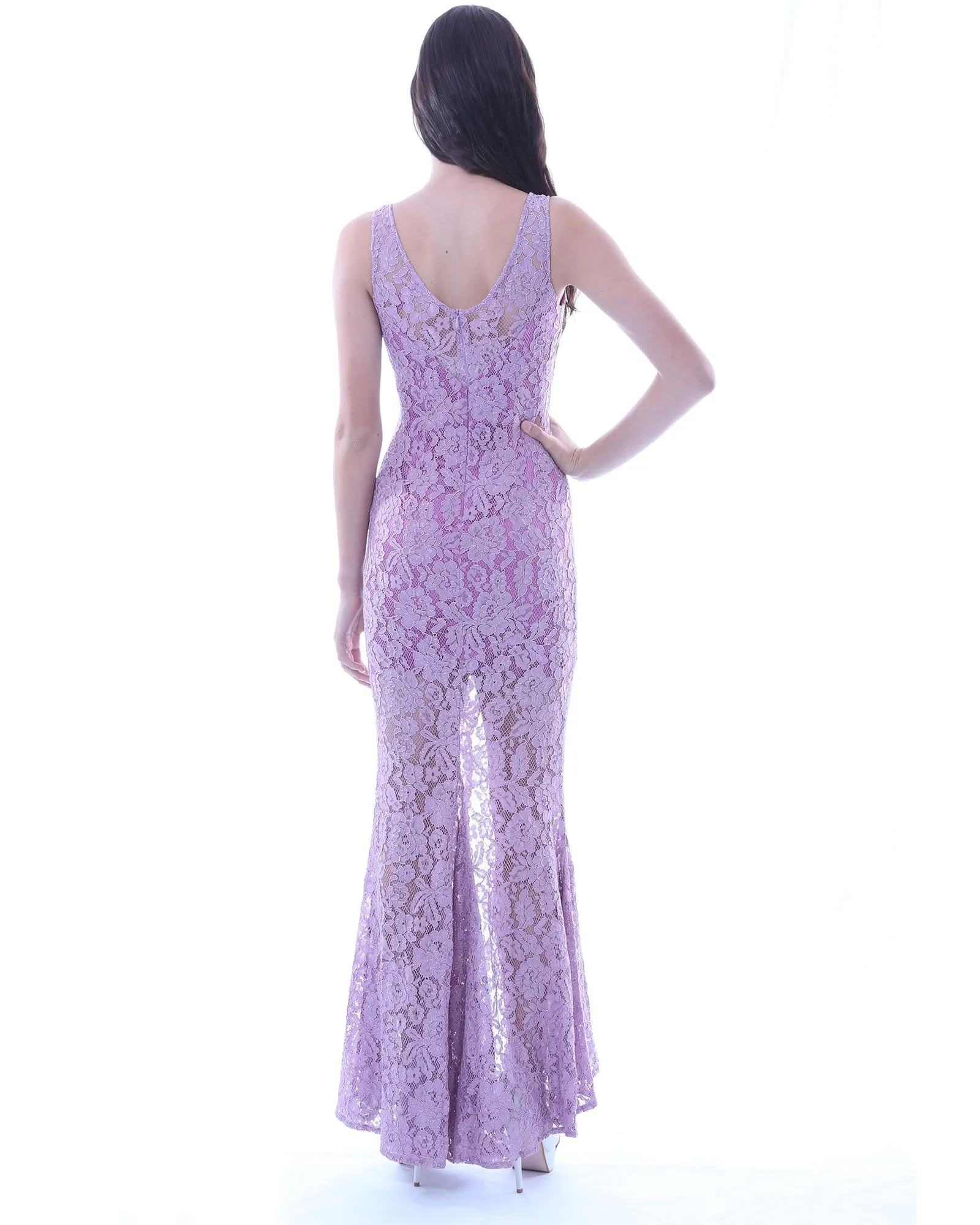 Lace Evening Dress W/ Split (Lavender)