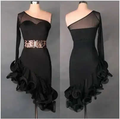 Ladies Latin Dance 2Pcs Dress & Belt Performance Costume