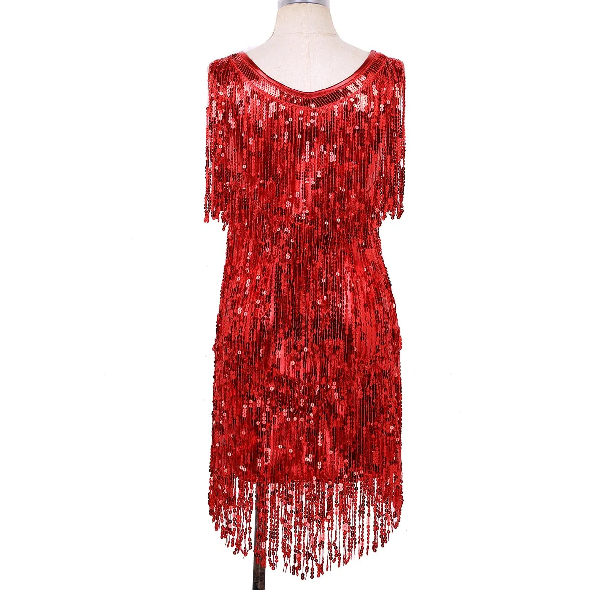 Ladies Sleeveless Sparkling Sequin Tassels Fringe Ballroom Latin Dance Dress