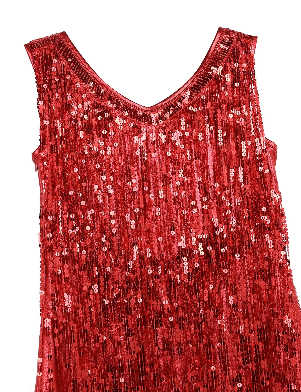 Ladies Sleeveless Sparkling Sequin Tassels Fringe Ballroom Latin Dance Dress