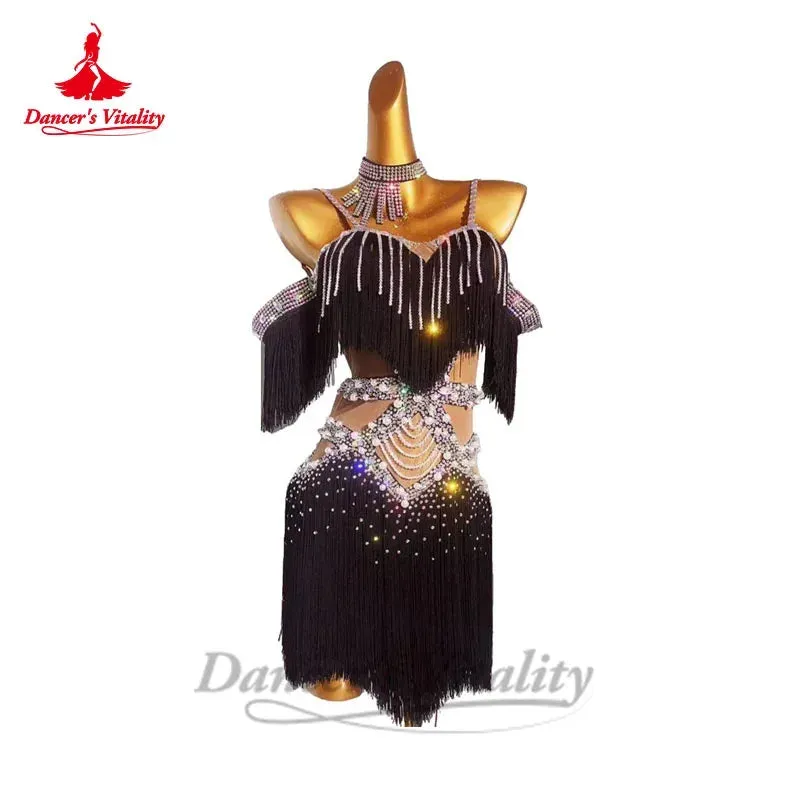 Latin Dance Competition Fringe Dress for Girl's Performance Clothing Skirt Custom Adult Child Rumba Chacha Latin Dancing Skirts