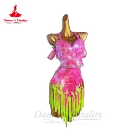 Latin Dance competiton Dress for Women Clothing Custom Big Sequins Rumba Chacha Performance Costume Adult Child Latin Dresses