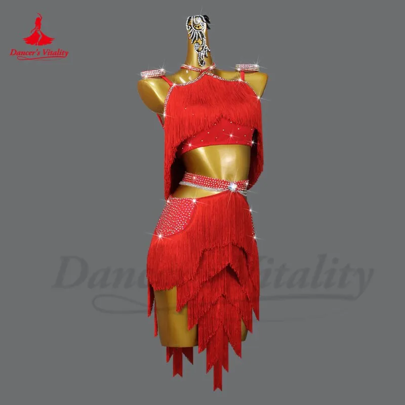 Latin Dance Dress for Women Customsized Rumba Chacha Performance Profession Costume Female Child Latin Dancing Fringe Dresses