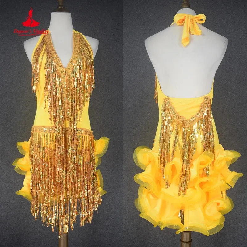 Latin Dance Fringe Dress Professional Competition Costume For Women