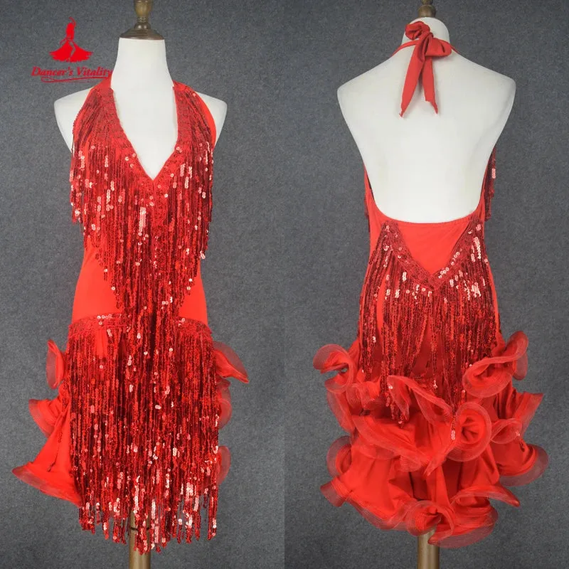 Latin Dance Fringe Dress Professional Competition Costume For Women