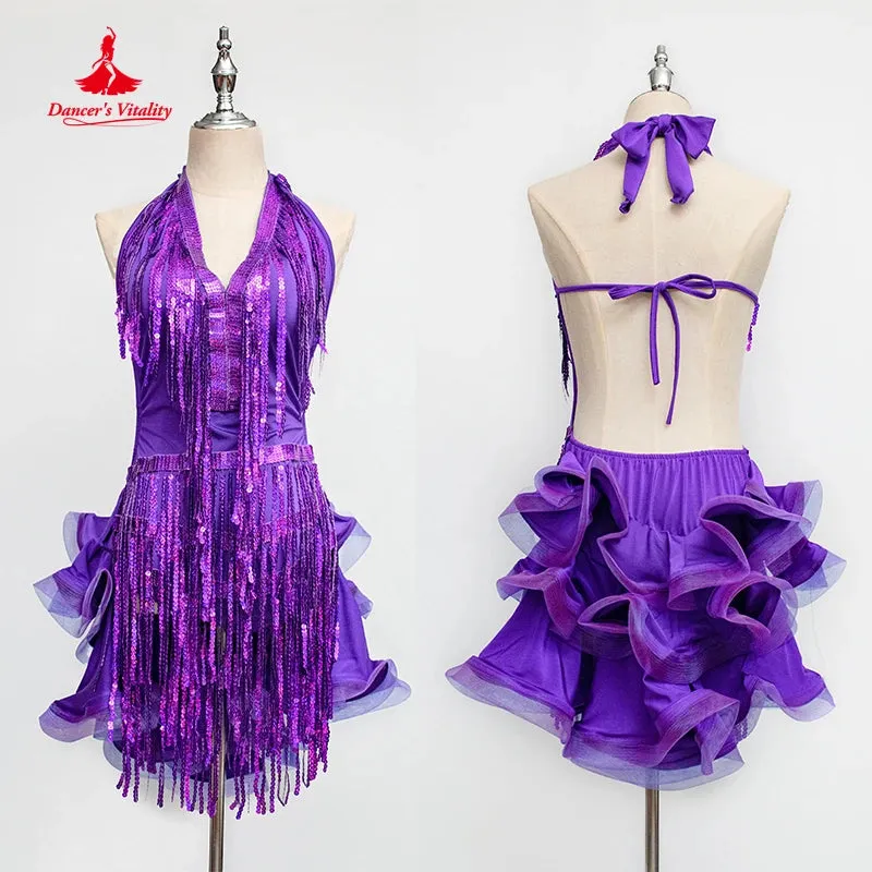 Latin Dance Fringe Dress Professional Competition Costume For Women