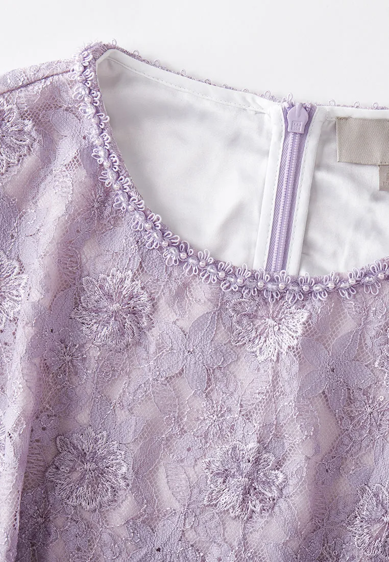 Lilac Tie-belted Lace Dress