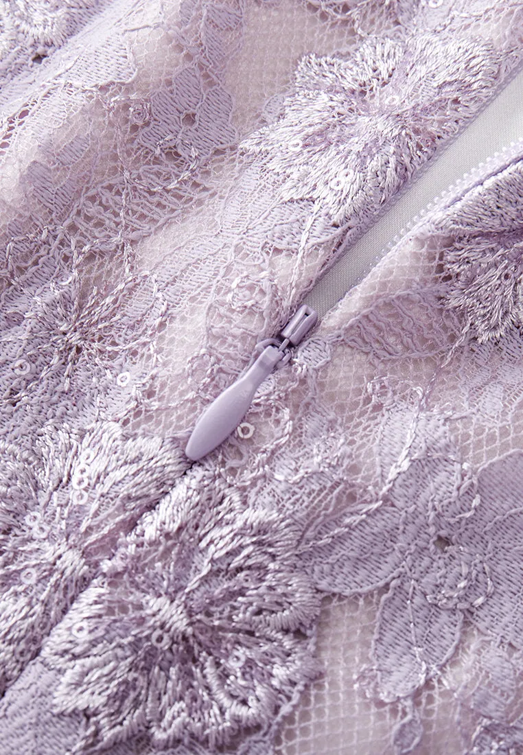 Lilac Tie-belted Lace Dress