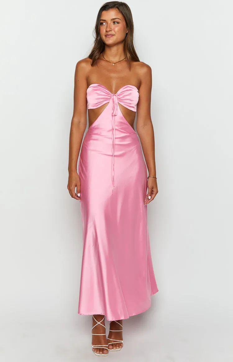 Lili Pink Satin Strapless Maxi Dress